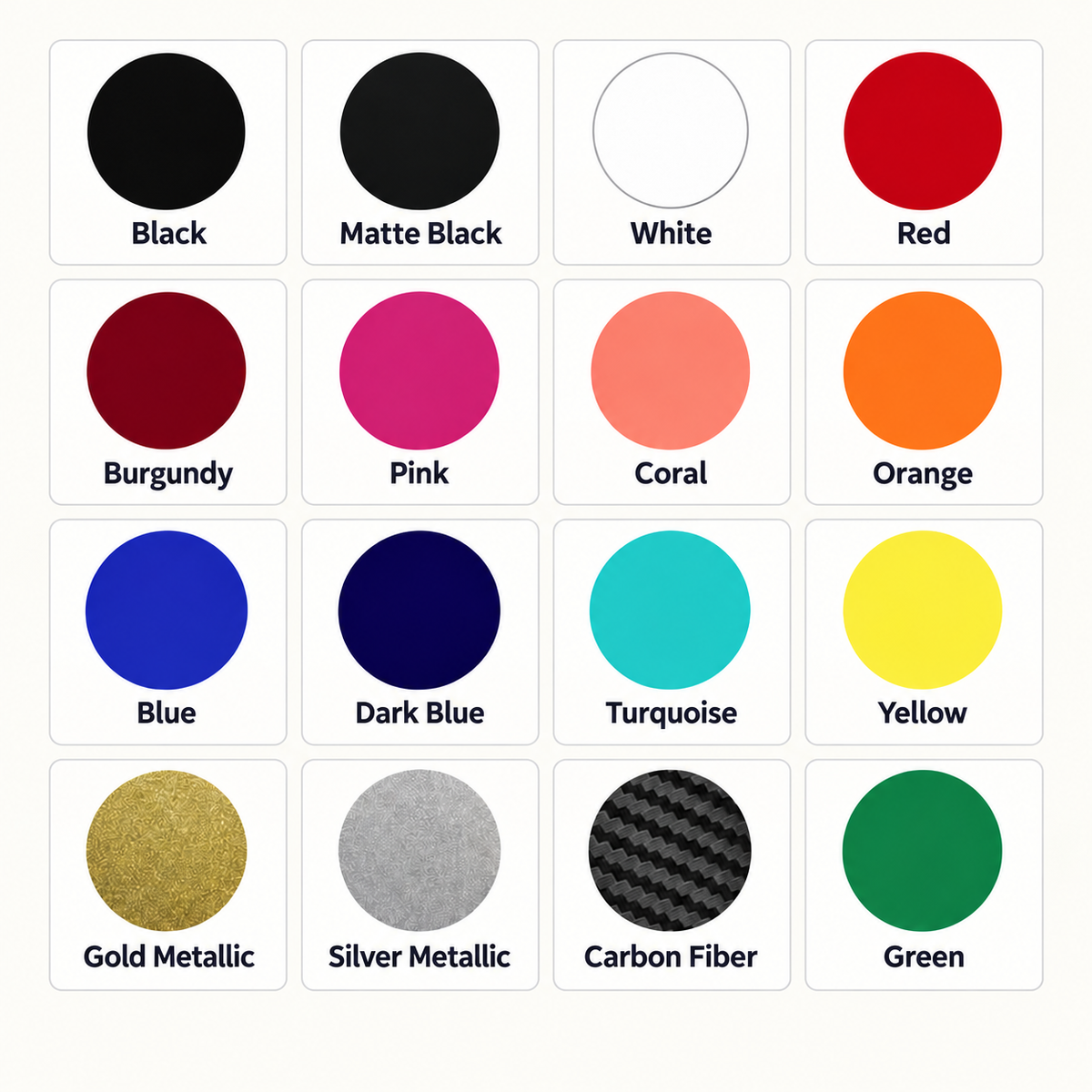 16 available vinyl colors