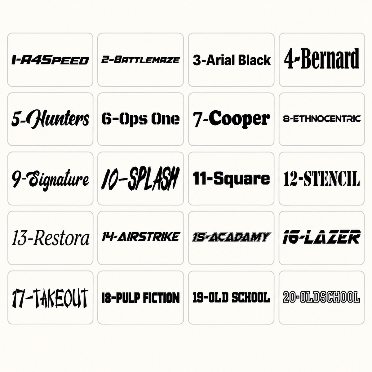 Font options for custom business door signs