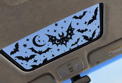 Bats, moons and stars Halloween sunroof decal installed on a vehicle