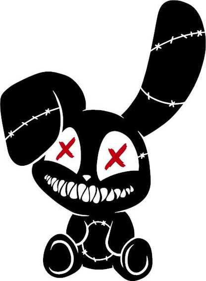 Creepy stitched bunny decal with X eyes and stitched details