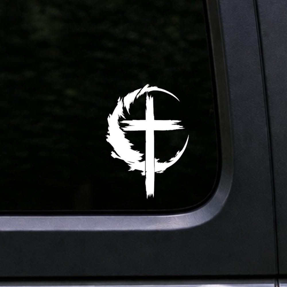 Crescent cross Christian vinyl decal on a car window