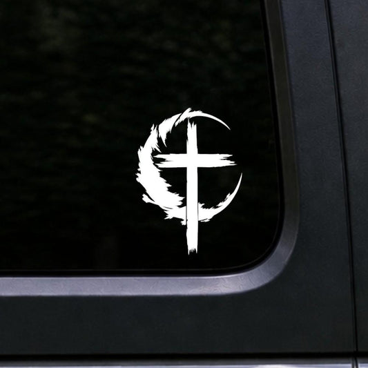 Crescent cross Christian vinyl decal on a car window