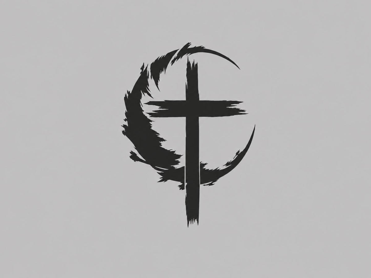Crescent cross decal in white
