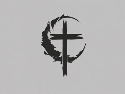Crescent cross decal in white