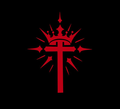 Crowned cross vinyl decal lifestyle image