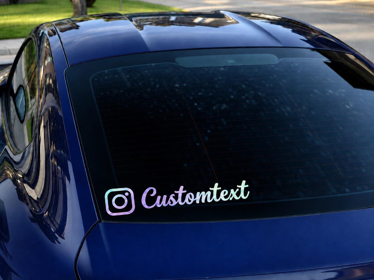 Custom social media handle decal on a smooth surface