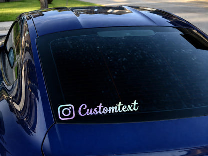 Custom social media handle decal on a smooth surface