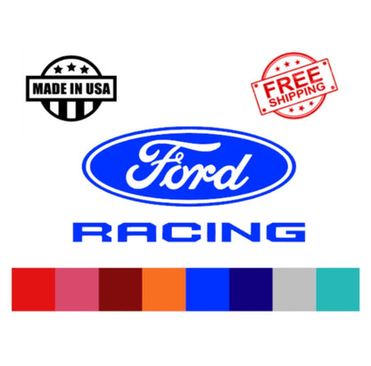 Ford Racing vinyl decal in multiple color examples