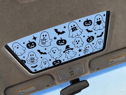 Halloween ghosts pumpkins and bats sunroof decal installed on a moonroof