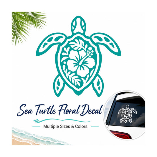 Floral sea turtle car window vinyl decal