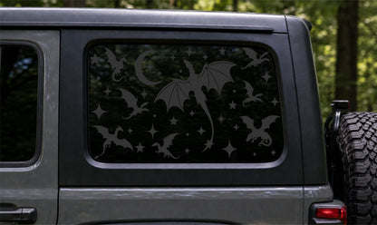 Dragons, moons and stars full-coverage car window vinyl decal