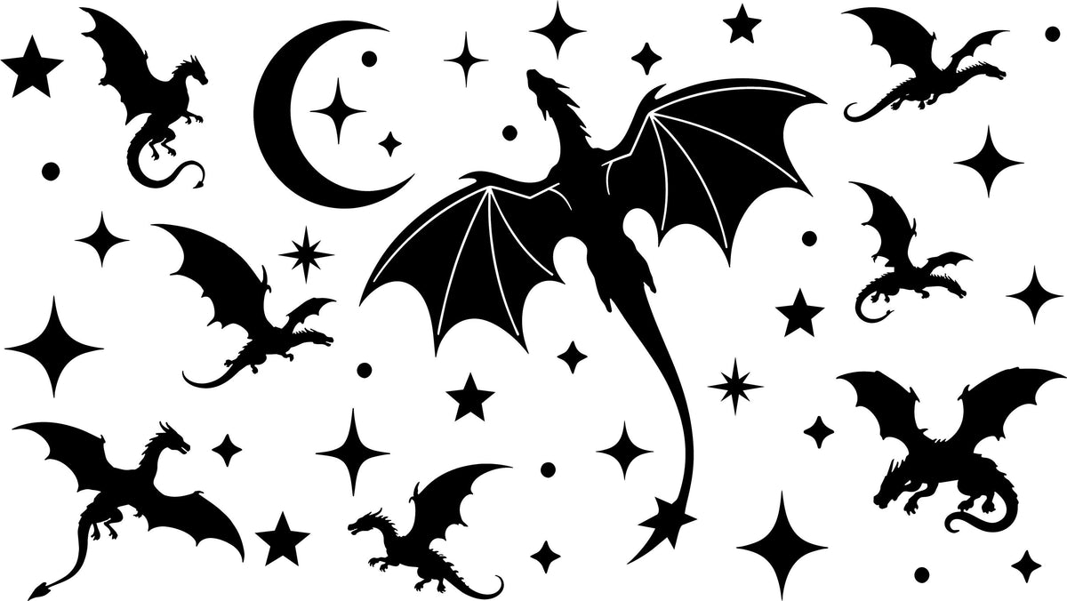 Fantasy dragon celestial window decal installed on vehicle glass