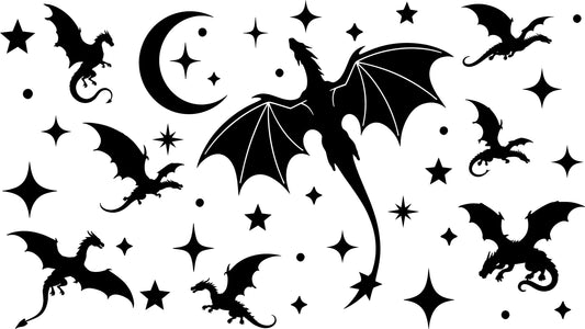 Fantasy dragon celestial window decal installed on vehicle glass
