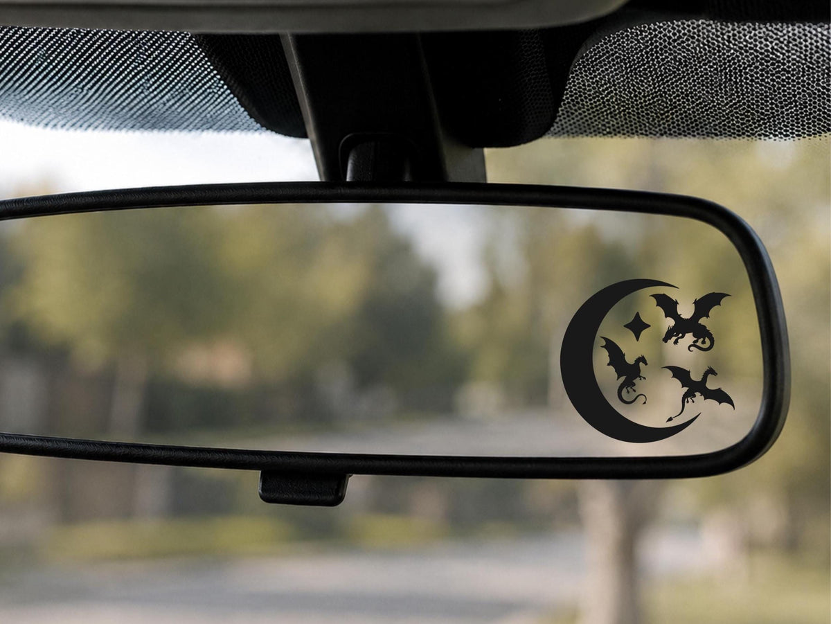 Tiny dragons moon and stars rearview mirror vinyl decal