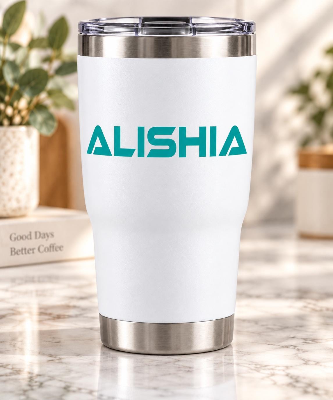 Personalized custom name vinyl decal on a tumbler