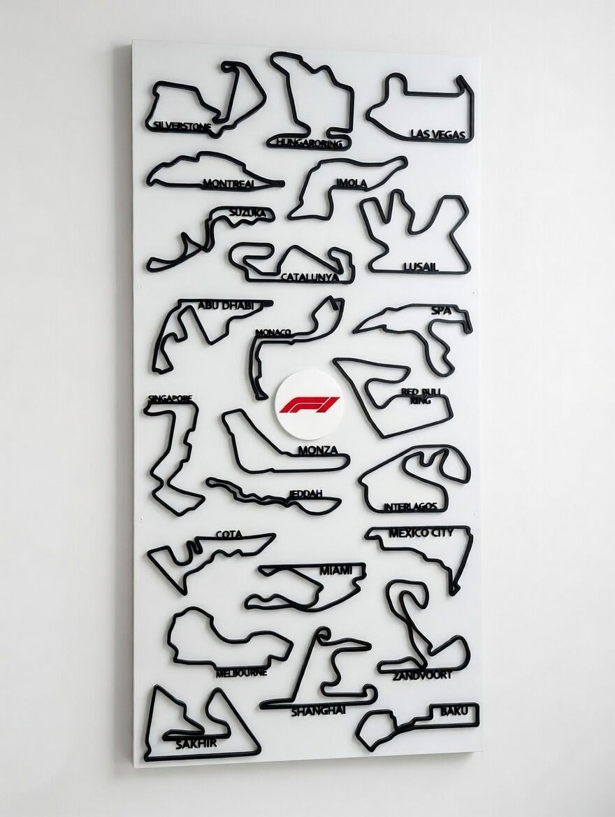 Formula One Race Tracks Carbon Fiber Look Wall Art - 2026 F1 Schedule