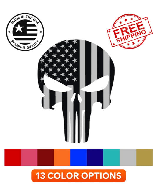 Patriotic skull American flag layered vinyl decal