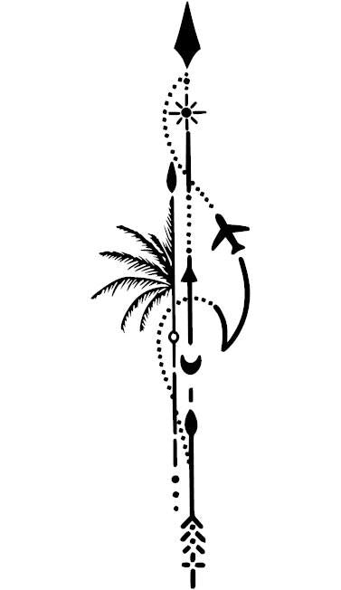 Travel arrow decal with palm tree, airplane, sun and moon